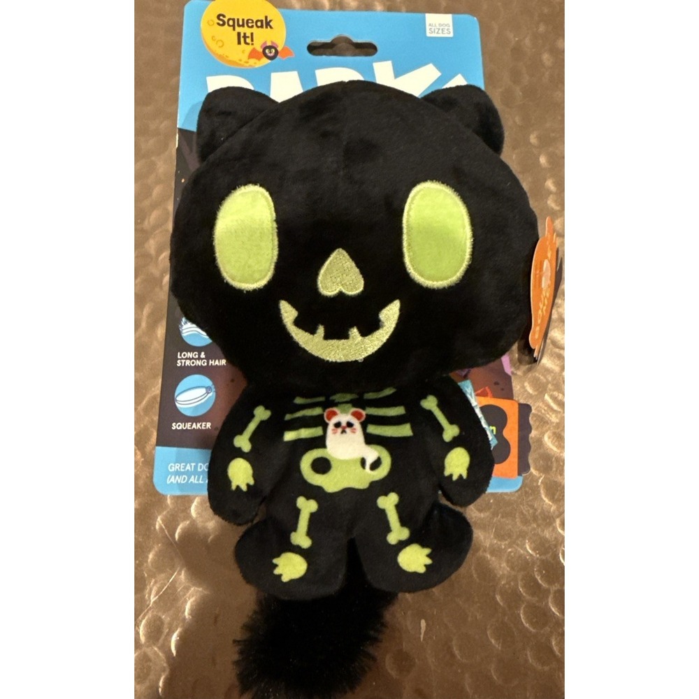 Bark Squeak It Dog Toy Halloween Black CAT Scan Kitty Squeaker Crinkle Mouse